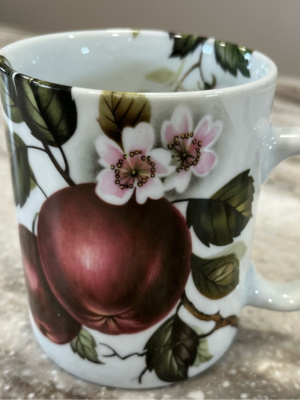 Cronin Porcelain Mug with Red Apple and Pink Blossoms